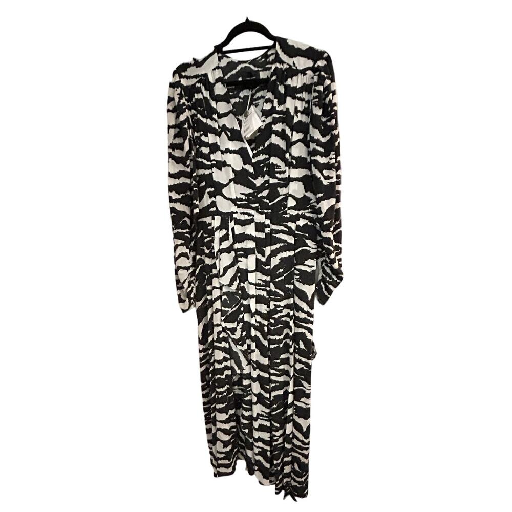 ISABEL MARANT NWT $1245 Blaine Ruched Zebra Silk Blend Midi Dress Size 4-6 - Picture 2 of 11